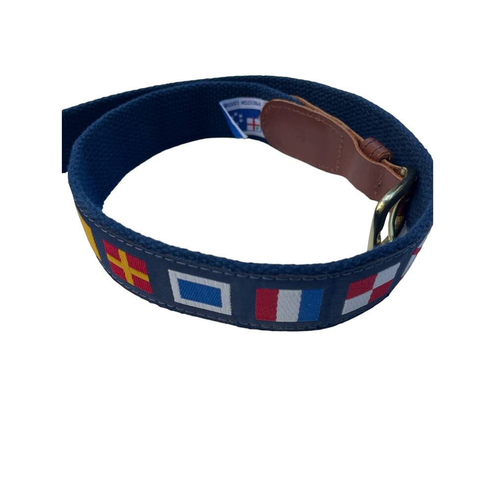 Preston Leather Products mariner flag Sz 30 canvas leather belt